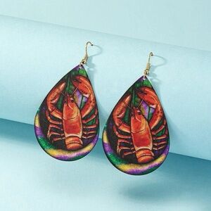 🦞 Adorable Colorful Crawfish Mardi Gras Water Drop Earrings 🦹‍♀️